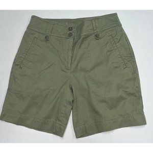 Talbots Womens Chino Shorts Size 2 Olive Army Green Flat Front Casual Cotton